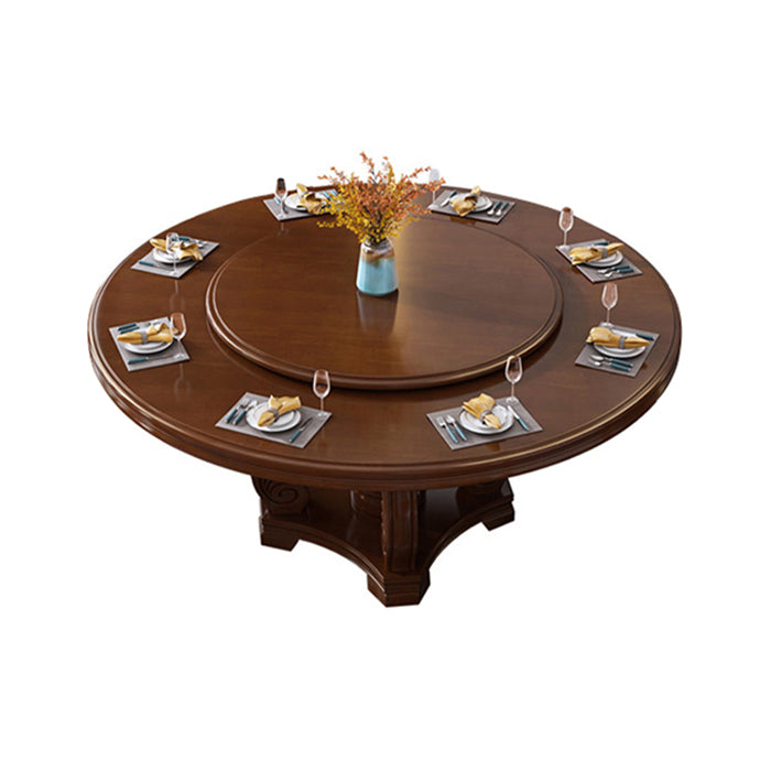 Round Solid Wood Dining Table Modern Turntable Furniture with Pedestal Base Walnut 63"L x 63"W x 29.5"H Without Chairs Clearhalo 'Dining Tables & Seating' 'Dining Tables' 'dining_table' 'furn' 'furn_dining_table' 'Furniture' 'furniture_dining_table' 'Kitchen & Dining Furniture' 'kitchen' 'kitchen_dining_table' 7295881