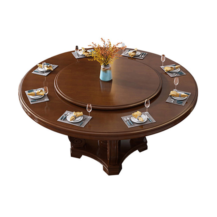 Round Solid Wood Dining Table Modern Turntable Furniture with Pedestal Base Walnut 70.9"L x 70.9"W x 29.5"H Without Chairs Clearhalo 'Dining Tables & Seating' 'Dining Tables' 'dining_table' 'furn' 'furn_dining_table' 'Furniture' 'furniture_dining_table' 'Kitchen & Dining Furniture' 'kitchen' 'kitchen_dining_table' 7295882