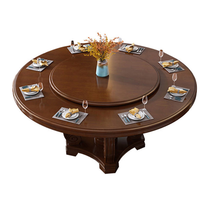 Round Solid Wood Dining Table Modern Turntable Furniture with Pedestal Base Walnut 78.7"L x 78.7"W x 29.5"H Without Chairs Clearhalo 'Dining Tables & Seating' 'Dining Tables' 'dining_table' 'furn' 'furn_dining_table' 'Furniture' 'furniture_dining_table' 'Kitchen & Dining Furniture' 'kitchen' 'kitchen_dining_table' 7295883