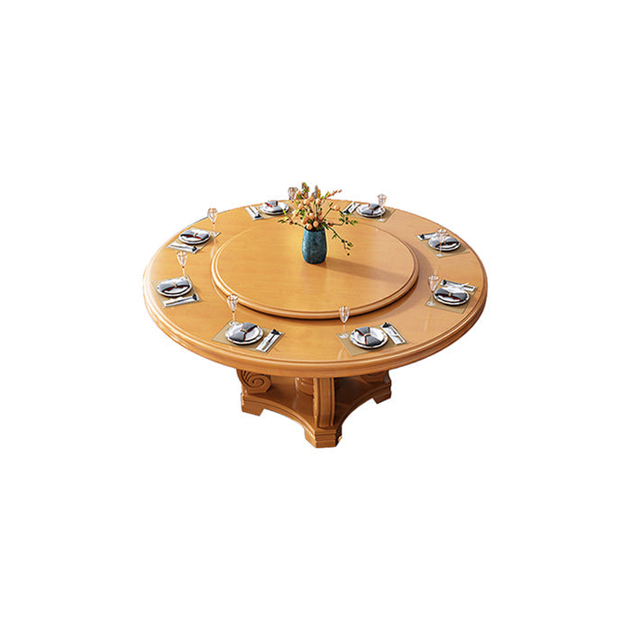 Round Solid Wood Dining Table Modern Turntable Furniture with Pedestal Base Tan 47.2"L x 47.2"W x 29.5"H Without Chairs Clearhalo 'Dining Tables & Seating' 'Dining Tables' 'dining_table' 'furn' 'furn_dining_table' 'Furniture' 'furniture_dining_table' 'Kitchen & Dining Furniture' 'kitchen' 'kitchen_dining_table' 7295884