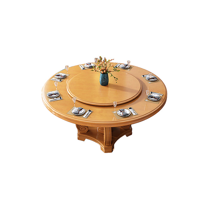 Round Solid Wood Dining Table Modern Turntable Furniture with Pedestal Base Tan 51.2"L x 51.2"W x 29.5"H Without Chairs Clearhalo 'Dining Tables & Seating' 'Dining Tables' 'dining_table' 'furn' 'furn_dining_table' 'Furniture' 'furniture_dining_table' 'Kitchen & Dining Furniture' 'kitchen' 'kitchen_dining_table' 7295885