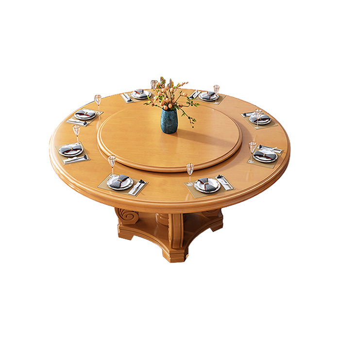 Round Solid Wood Dining Table Modern Turntable Furniture with Pedestal Base Tan 59.1"L x 59.1"W x 29.5"H Without Chairs Clearhalo 'Dining Tables & Seating' 'Dining Tables' 'dining_table' 'furn' 'furn_dining_table' 'Furniture' 'furniture_dining_table' 'Kitchen & Dining Furniture' 'kitchen' 'kitchen_dining_table' 7295887