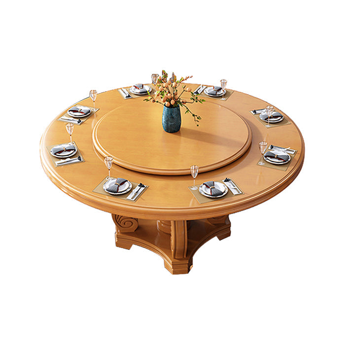 Round Solid Wood Dining Table Modern Turntable Furniture with Pedestal Base Tan 63"L x 63"W x 29.5"H Without Chairs Clearhalo 'Dining Tables & Seating' 'Dining Tables' 'dining_table' 'furn' 'furn_dining_table' 'Furniture' 'furniture_dining_table' 'Kitchen & Dining Furniture' 'kitchen' 'kitchen_dining_table' 7295888