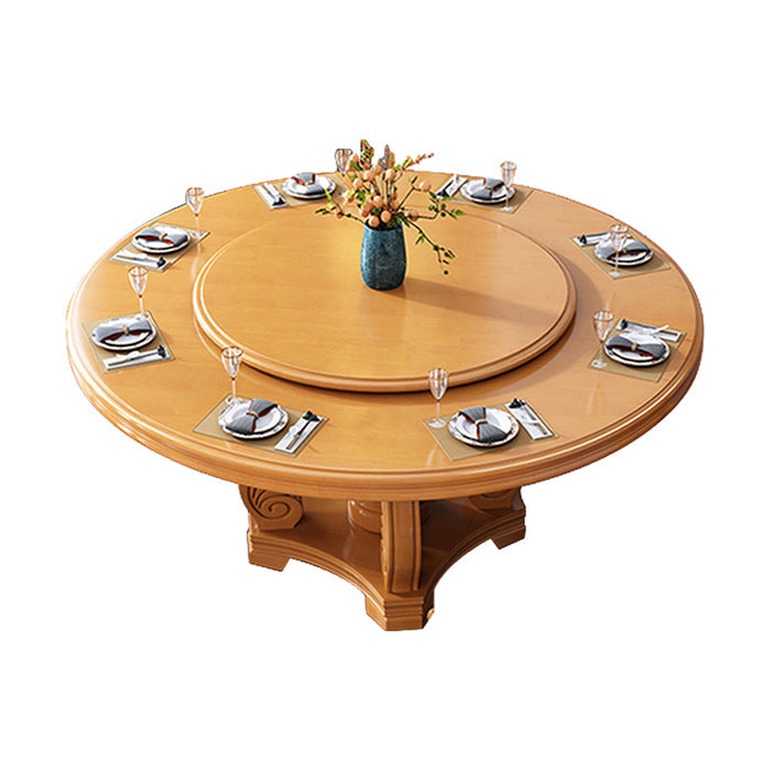 Round Solid Wood Dining Table Modern Turntable Furniture with Pedestal Base Tan 70.9"L x 70.9"W x 29.5"H Without Chairs Clearhalo 'Dining Tables & Seating' 'Dining Tables' 'dining_table' 'furn' 'furn_dining_table' 'Furniture' 'furniture_dining_table' 'Kitchen & Dining Furniture' 'kitchen' 'kitchen_dining_table' 7295889