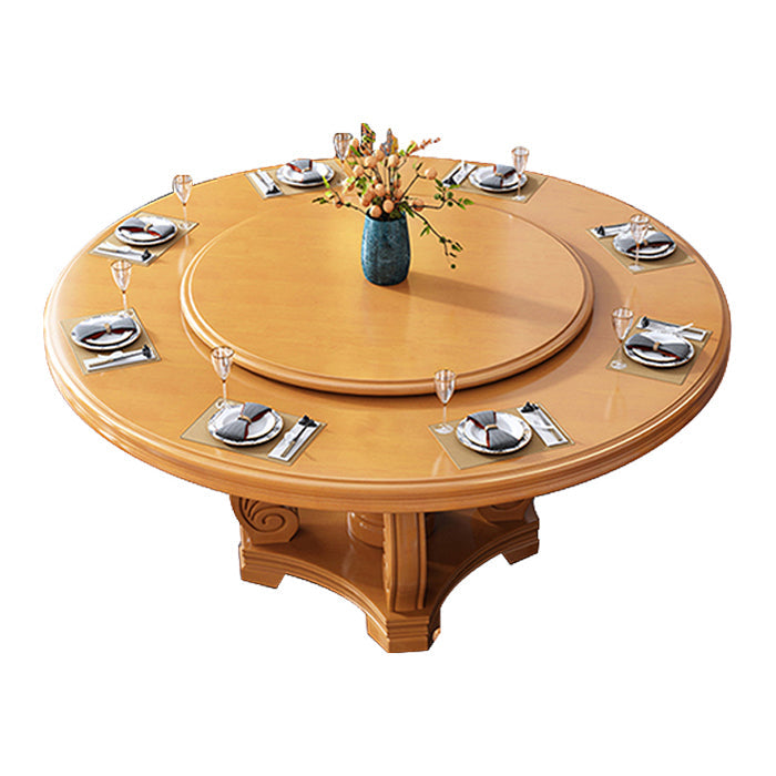 Round Solid Wood Dining Table Modern Turntable Furniture with Pedestal Base Tan 78.7"L x 78.7"W x 29.5"H Without Chairs Clearhalo 'Dining Tables & Seating' 'Dining Tables' 'dining_table' 'furn' 'furn_dining_table' 'Furniture' 'furniture_dining_table' 'Kitchen & Dining Furniture' 'kitchen' 'kitchen_dining_table' 7295890