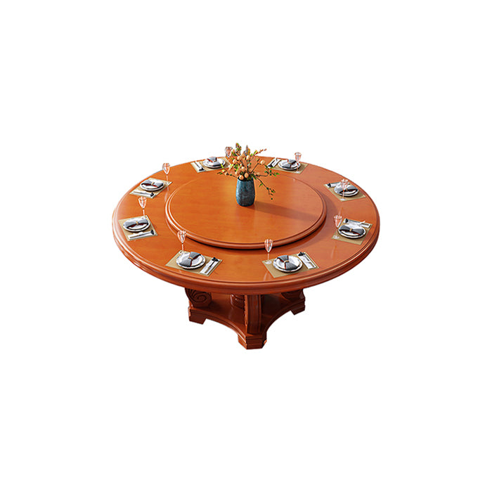 Round Solid Wood Dining Table Modern Turntable Furniture with Pedestal Base Brown 47.2"L x 47.2"W x 29.5"H Without Chairs Clearhalo 'Dining Tables & Seating' 'Dining Tables' 'dining_table' 'furn' 'furn_dining_table' 'Furniture' 'furniture_dining_table' 'Kitchen & Dining Furniture' 'kitchen' 'kitchen_dining_table' 7295891