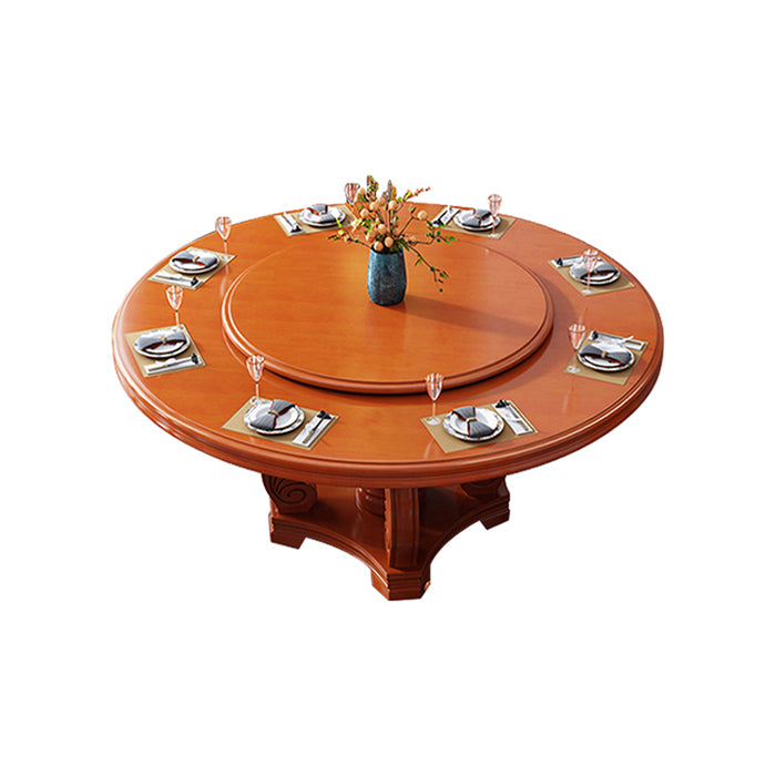 Round Solid Wood Dining Table Modern Turntable Furniture with Pedestal Base Brown 59.1"L x 59.1"W x 29.5"H Without Chairs Clearhalo 'Dining Tables & Seating' 'Dining Tables' 'dining_table' 'furn' 'furn_dining_table' 'Furniture' 'furniture_dining_table' 'Kitchen & Dining Furniture' 'kitchen' 'kitchen_dining_table' 7295894