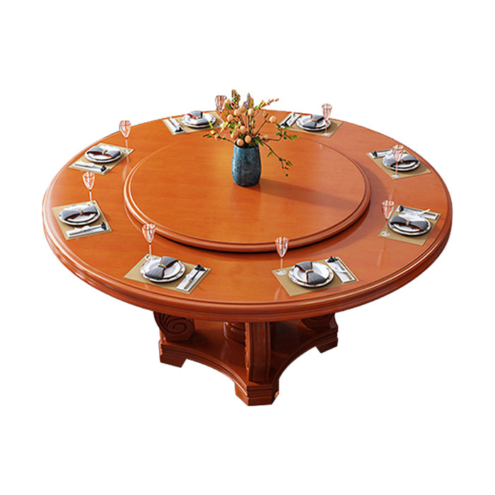 Round Solid Wood Dining Table Modern Turntable Furniture with Pedestal Base Brown 70.9"L x 70.9"W x 29.5"H Without Chairs Clearhalo 'Dining Tables & Seating' 'Dining Tables' 'dining_table' 'furn' 'furn_dining_table' 'Furniture' 'furniture_dining_table' 'Kitchen & Dining Furniture' 'kitchen' 'kitchen_dining_table' 7295896