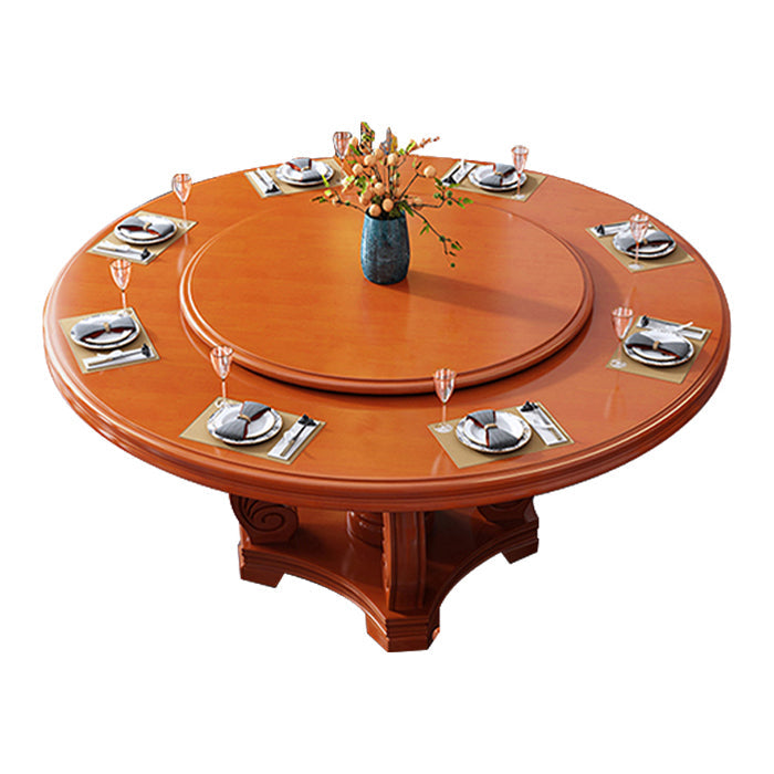 Round Solid Wood Dining Table Modern Turntable Furniture with Pedestal Base Brown 78.7"L x 78.7"W x 29.5"H Without Chairs Clearhalo 'Dining Tables & Seating' 'Dining Tables' 'dining_table' 'furn' 'furn_dining_table' 'Furniture' 'furniture_dining_table' 'Kitchen & Dining Furniture' 'kitchen' 'kitchen_dining_table' 7295897