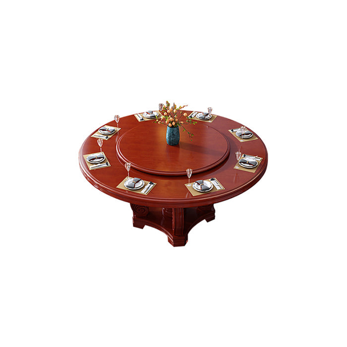 Round Solid Wood Dining Table Modern Turntable Furniture with Pedestal Base Red Brown 47.2"L x 47.2"W x 29.5"H Without Chairs Clearhalo 'Dining Tables & Seating' 'Dining Tables' 'dining_table' 'furn' 'furn_dining_table' 'Furniture' 'furniture_dining_table' 'Kitchen & Dining Furniture' 'kitchen' 'kitchen_dining_table' 7295898