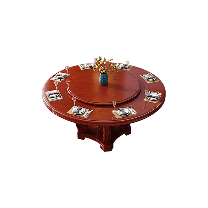 Round Solid Wood Dining Table Modern Turntable Furniture with Pedestal Base Red Brown 51.2"L x 51.2"W x 29.5"H Without Chairs Clearhalo 'Dining Tables & Seating' 'Dining Tables' 'dining_table' 'furn' 'furn_dining_table' 'Furniture' 'furniture_dining_table' 'Kitchen & Dining Furniture' 'kitchen' 'kitchen_dining_table' 7295899
