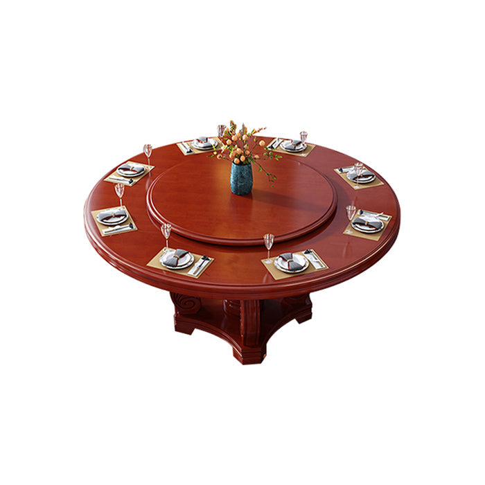 Round Solid Wood Dining Table Modern Turntable Furniture with Pedestal Base Red Brown 55.1"L x 55.1"W x 29.5"H Without Chairs Clearhalo 'Dining Tables & Seating' 'Dining Tables' 'dining_table' 'furn' 'furn_dining_table' 'Furniture' 'furniture_dining_table' 'Kitchen & Dining Furniture' 'kitchen' 'kitchen_dining_table' 7295900