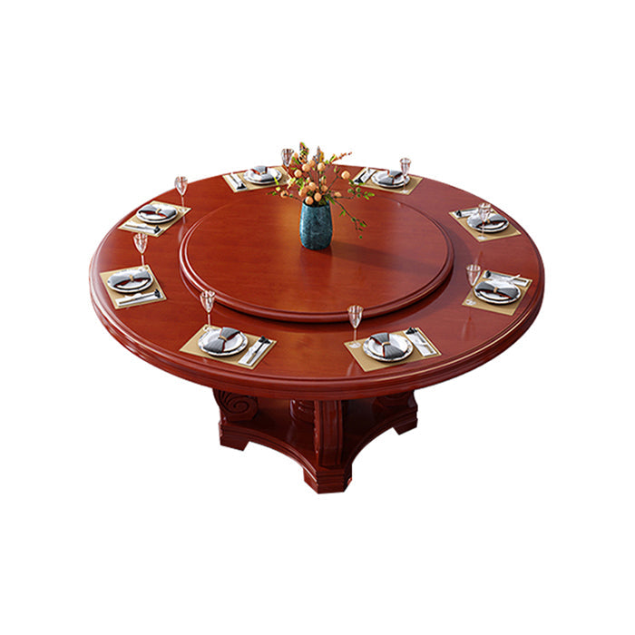 Round Solid Wood Dining Table Modern Turntable Furniture with Pedestal Base Red Brown 59.1"L x 59.1"W x 29.5"H Without Chairs Clearhalo 'Dining Tables & Seating' 'Dining Tables' 'dining_table' 'furn' 'furn_dining_table' 'Furniture' 'furniture_dining_table' 'Kitchen & Dining Furniture' 'kitchen' 'kitchen_dining_table' 7295901