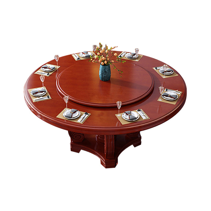 Round Solid Wood Dining Table Modern Turntable Furniture with Pedestal Base Red Brown 63"L x 63"W x 29.5"H Without Chairs Clearhalo 'Dining Tables & Seating' 'Dining Tables' 'dining_table' 'furn' 'furn_dining_table' 'Furniture' 'furniture_dining_table' 'Kitchen & Dining Furniture' 'kitchen' 'kitchen_dining_table' 7295902