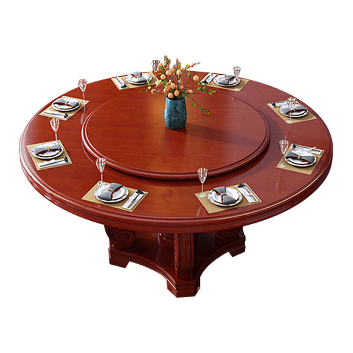 Round Solid Wood Dining Table Modern Turntable Furniture with Pedestal Base Red Brown 78.7"L x 78.7"W x 29.5"H Without Chairs Clearhalo 'Dining Tables & Seating' 'Dining Tables' 'dining_table' 'furn' 'furn_dining_table' 'Furniture' 'furniture_dining_table' 'Kitchen & Dining Furniture' 'kitchen' 'kitchen_dining_table' 7295904