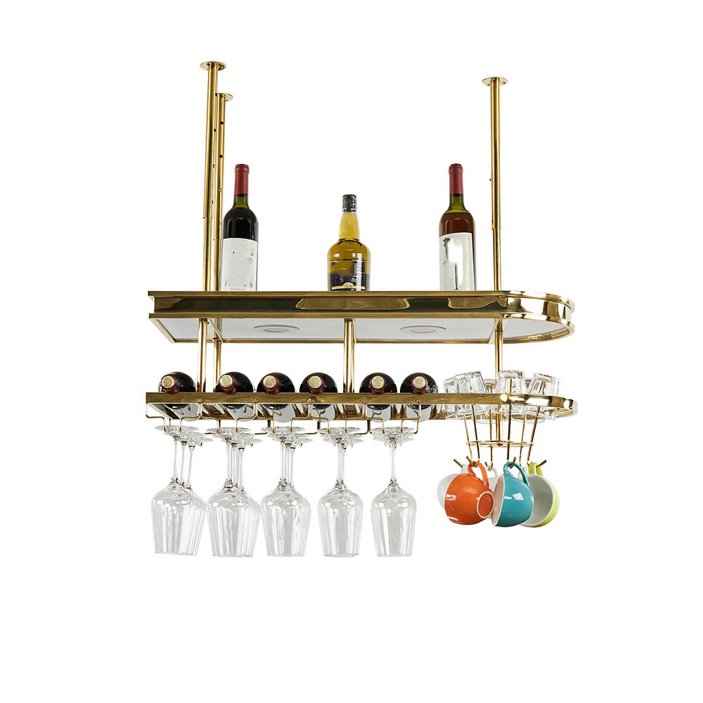 Hanging Wine Rack Holder Modern Stainless Steel Wine Rack in Gold 31"L x 12"W x 13"H Gold 1 Piece Clearhalo 'furn' 'furn_wine_racks' 'Furniture' 'Kitchen & Dining Furniture' 'Wine Racks' 'wine_racks' 7296431