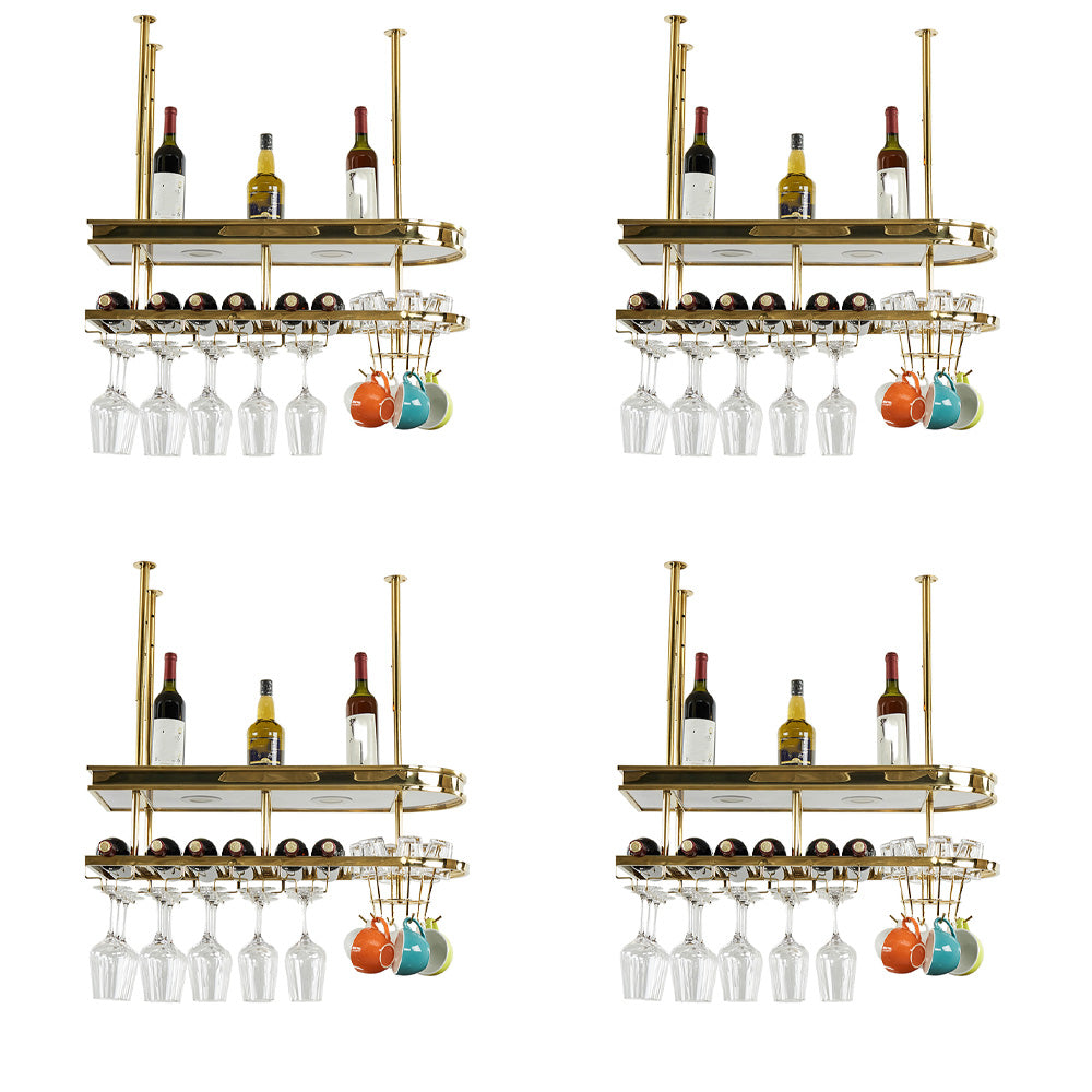 Hanging Wine Rack Holder Modern Stainless Steel Wine Rack in Gold 31"L x 12"W x 13"H Gold 4 Piece Set Clearhalo 'furn' 'furn_wine_racks' 'Furniture' 'Kitchen & Dining Furniture' 'Wine Racks' 'wine_racks' 7296435