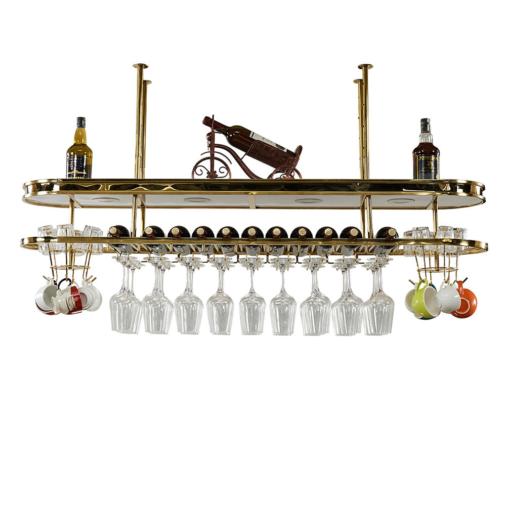 Hanging Wine Rack Holder Modern Stainless Steel Wine Rack in Gold 59"L x 12"W x 13"H Gold-White 1 Piece Clearhalo 'furn' 'furn_wine_racks' 'Furniture' 'Kitchen & Dining Furniture' 'Wine Racks' 'wine_racks' 7296438
