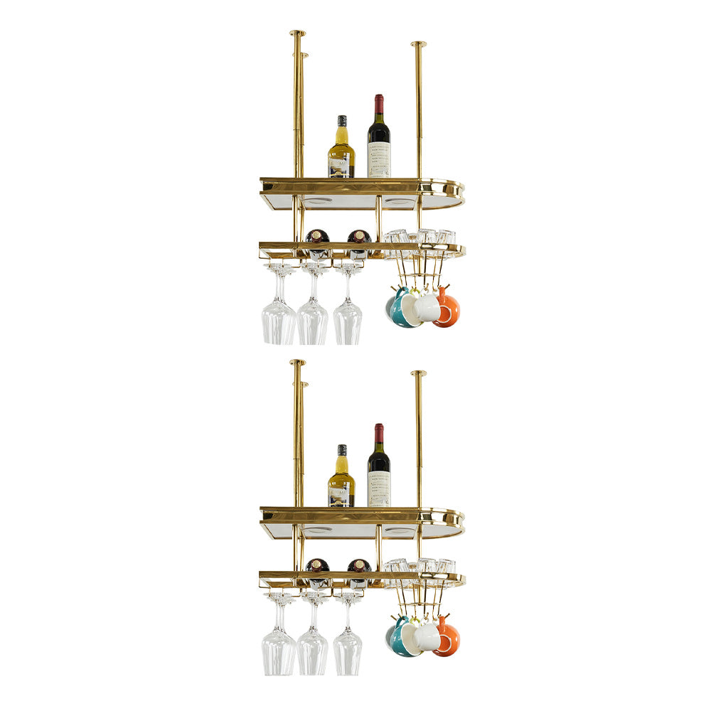 Hanging Wine Rack Holder Modern Stainless Steel Wine Rack in Gold 23.5"L x 12"W x 13"H Gold 2 Piece Set Clearhalo 'furn' 'furn_wine_racks' 'Furniture' 'Kitchen & Dining Furniture' 'Wine Racks' 'wine_racks' 7296439