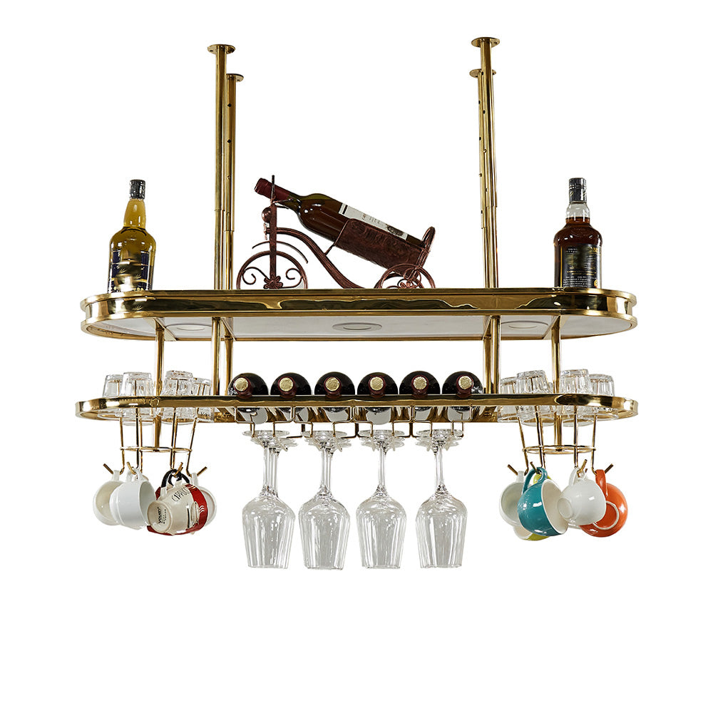 Hanging Wine Rack Holder Modern Stainless Steel Wine Rack in Gold 39"L x 12"W x 13"H Gold-White 1 Piece Clearhalo 'furn' 'furn_wine_racks' 'Furniture' 'Kitchen & Dining Furniture' 'Wine Racks' 'wine_racks' 7296443