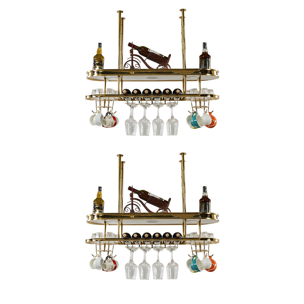 Hanging Wine Rack Holder Modern Stainless Steel Wine Rack in Gold 39"L x 12"W x 13"H Gold-White 2 Piece Set Clearhalo 'furn' 'furn_wine_racks' 'Furniture' 'Kitchen & Dining Furniture' 'Wine Racks' 'wine_racks' 7296445