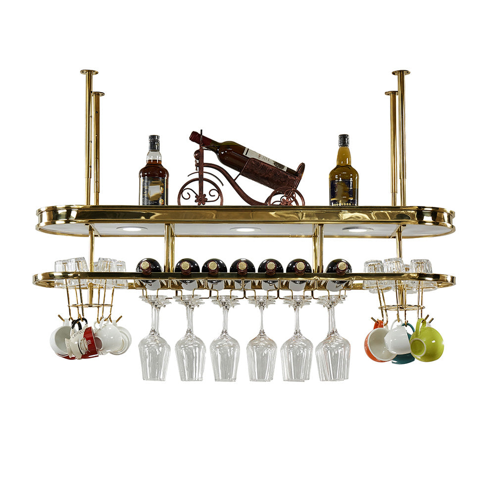 Hanging Wine Rack Holder Modern Stainless Steel Wine Rack in Gold 36"L x 11"W x 47"H Gold-White 1 Piece Clearhalo 'furn' 'furn_wine_racks' 'Furniture' 'Kitchen & Dining Furniture' 'Wine Racks' 'wine_racks' 7296447