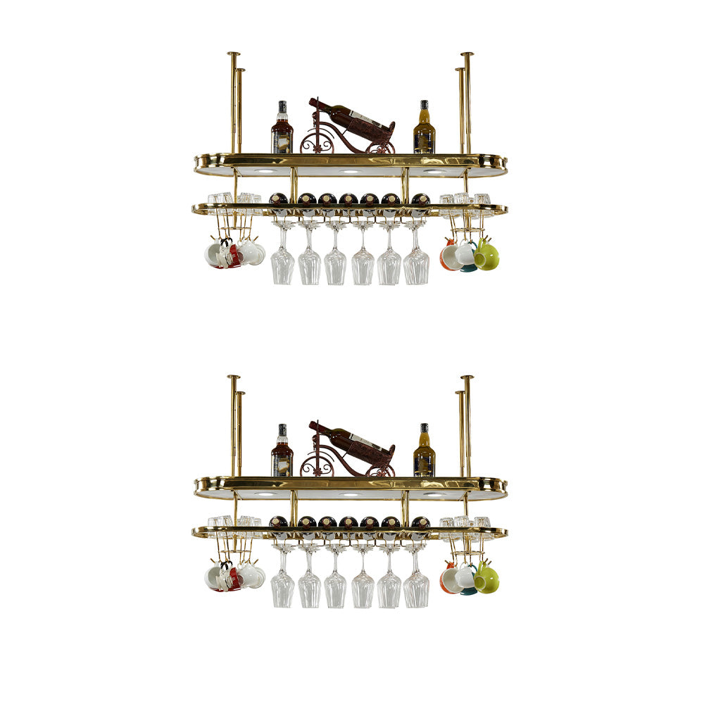 Hanging Wine Rack Holder Modern Stainless Steel Wine Rack in Gold 36"L x 11"W x 47"H Gold-White 2 Piece Set Clearhalo 'furn' 'furn_wine_racks' 'Furniture' 'Kitchen & Dining Furniture' 'Wine Racks' 'wine_racks' 7296448