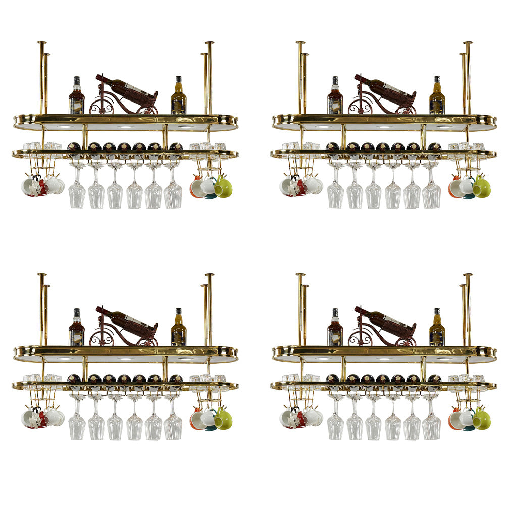 Hanging Wine Rack Holder Modern Stainless Steel Wine Rack in Gold 36"L x 11"W x 47"H Gold-White 4 Piece Set Clearhalo 'furn' 'furn_wine_racks' 'Furniture' 'Kitchen & Dining Furniture' 'Wine Racks' 'wine_racks' 7296449