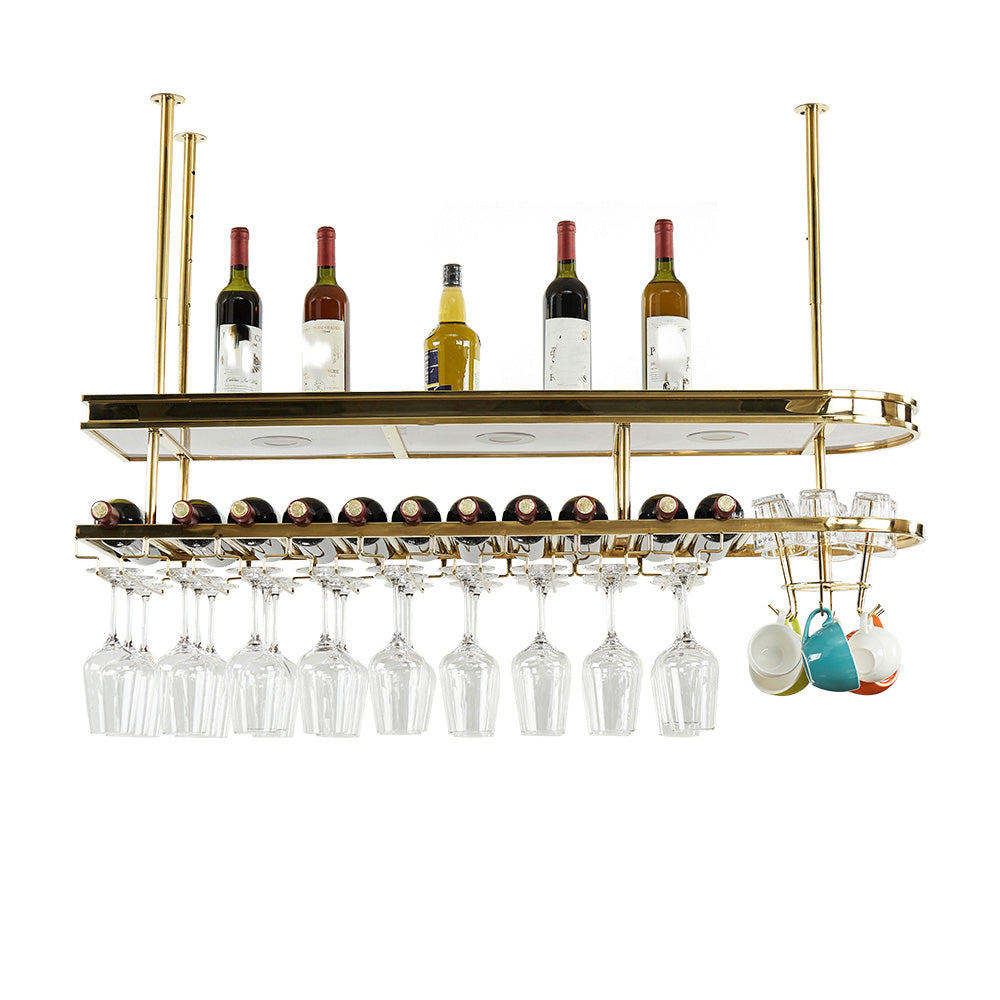 Hanging Wine Rack Holder Modern Stainless Steel Wine Rack in Gold 36"L x 11"W x 47"H Gold 1 Piece Clearhalo 'furn' 'furn_wine_racks' 'Furniture' 'Kitchen & Dining Furniture' 'Wine Racks' 'wine_racks' 7296452