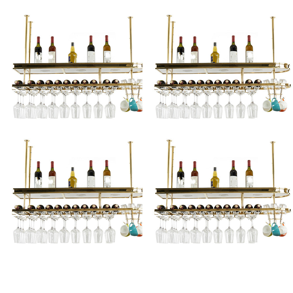 Hanging Wine Rack Holder Modern Stainless Steel Wine Rack in Gold 36"L x 11"W x 47"H Gold 4 Piece Set Clearhalo 'furn' 'furn_wine_racks' 'Furniture' 'Kitchen & Dining Furniture' 'Wine Racks' 'wine_racks' 7296454