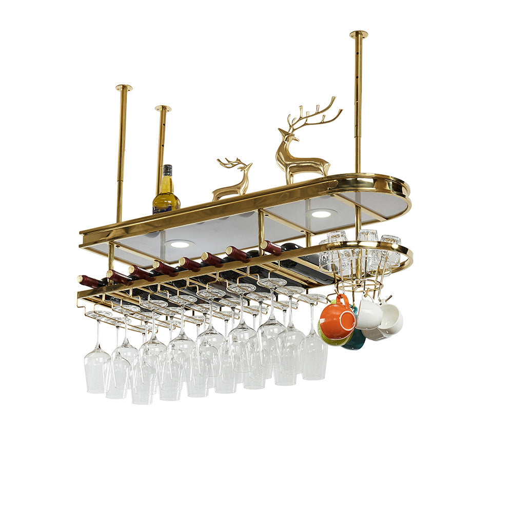 Hanging Wine Rack Holder Modern Stainless Steel Wine Rack in Gold 39"L x 12"W x 13"H Gold 1 Piece Clearhalo 'furn' 'furn_wine_racks' 'Furniture' 'Kitchen & Dining Furniture' 'Wine Racks' 'wine_racks' 7296455
