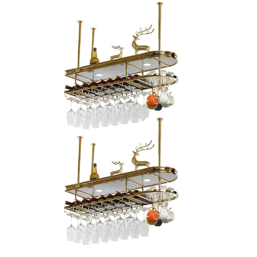 Hanging Wine Rack Holder Modern Stainless Steel Wine Rack in Gold 39"L x 12"W x 13"H Gold 2 Piece Set Clearhalo 'furn' 'furn_wine_racks' 'Furniture' 'Kitchen & Dining Furniture' 'Wine Racks' 'wine_racks' 7296456