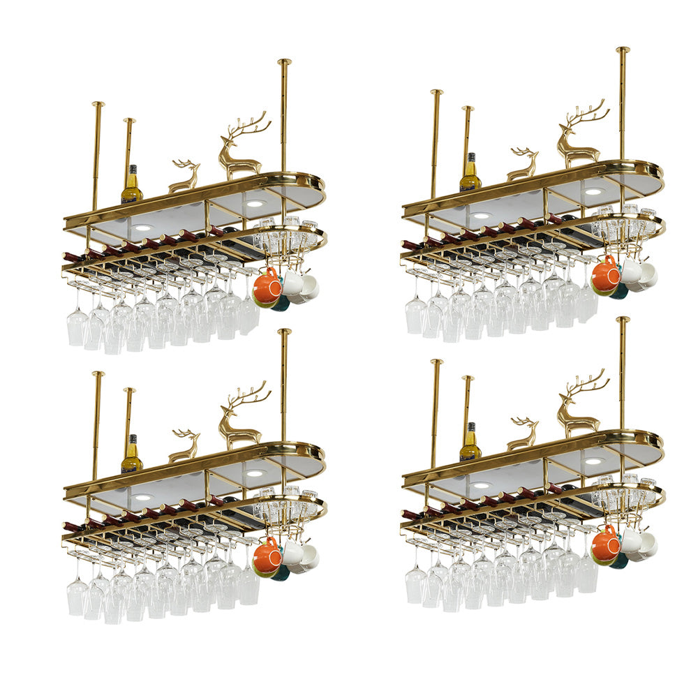 Hanging Wine Rack Holder Modern Stainless Steel Wine Rack in Gold 39"L x 12"W x 13"H Gold 4 Piece Set Clearhalo 'furn' 'furn_wine_racks' 'Furniture' 'Kitchen & Dining Furniture' 'Wine Racks' 'wine_racks' 7296457