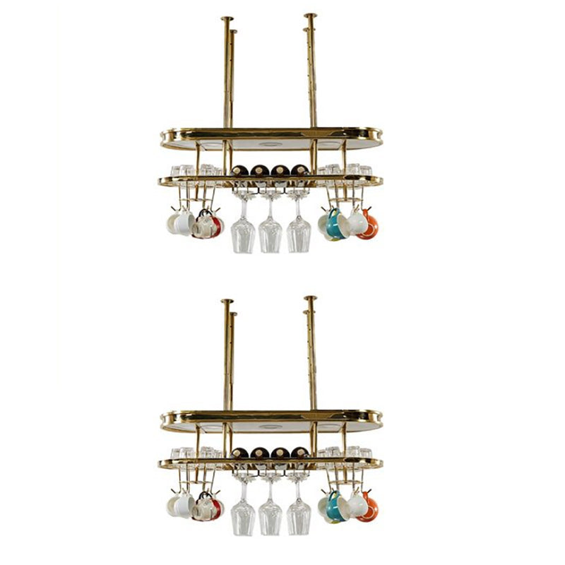 Hanging Wine Rack Holder Modern Stainless Steel Wine Rack in Gold 31"L x 12"W x 13"H Gold-White 2 Piece Set Clearhalo 'furn' 'furn_wine_racks' 'Furniture' 'Kitchen & Dining Furniture' 'Wine Racks' 'wine_racks' 7296459