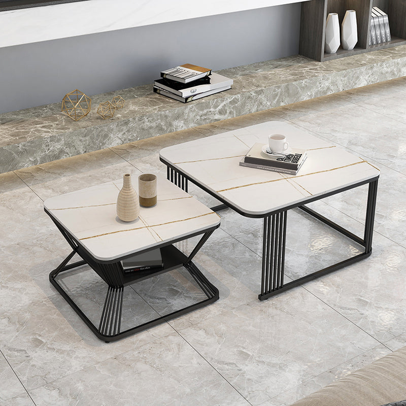 Square Coffee Table Slate Nesting Coffee Table Set with Storage White-Gold Black Clearhalo 'Coffee & Accent Tables' 'Coffee Tables' 'coffee_tables' 'furn' 'furn_coffee_tables' 'Furniture' 'Living Room Furniture' 7296600