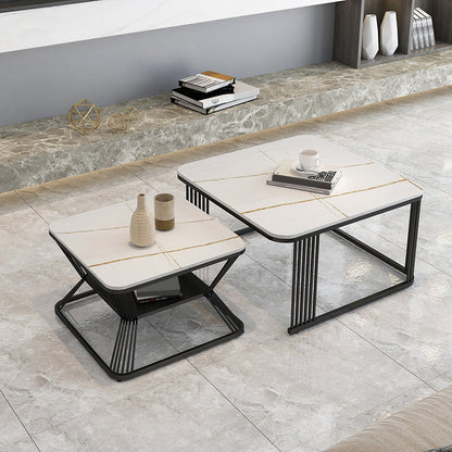 Square Coffee Table Slate Nesting Coffee Table Set with Storage White-Gold Black Clearhalo 'Coffee & Accent Tables' 'Coffee Tables' 'coffee_tables' 'furn' 'furn_coffee_tables' 'Furniture' 'Living Room Furniture' 7296600