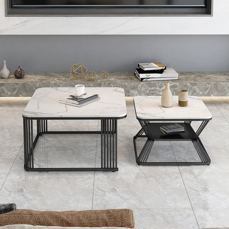 Square Coffee Table Slate Nesting Coffee Table Set with Storage White Black Clearhalo 'Coffee & Accent Tables' 'Coffee Tables' 'coffee_tables' 'furn' 'furn_coffee_tables' 'Furniture' 'Living Room Furniture' 7296601