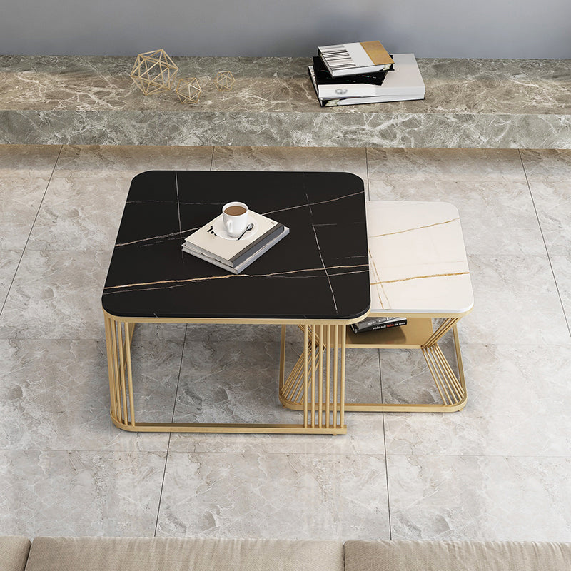 Square Coffee Table Slate Nesting Coffee Table Set with Storage Black-White Gold Clearhalo 'Coffee & Accent Tables' 'Coffee Tables' 'coffee_tables' 'furn' 'furn_coffee_tables' 'Furniture' 'Living Room Furniture' 7296603
