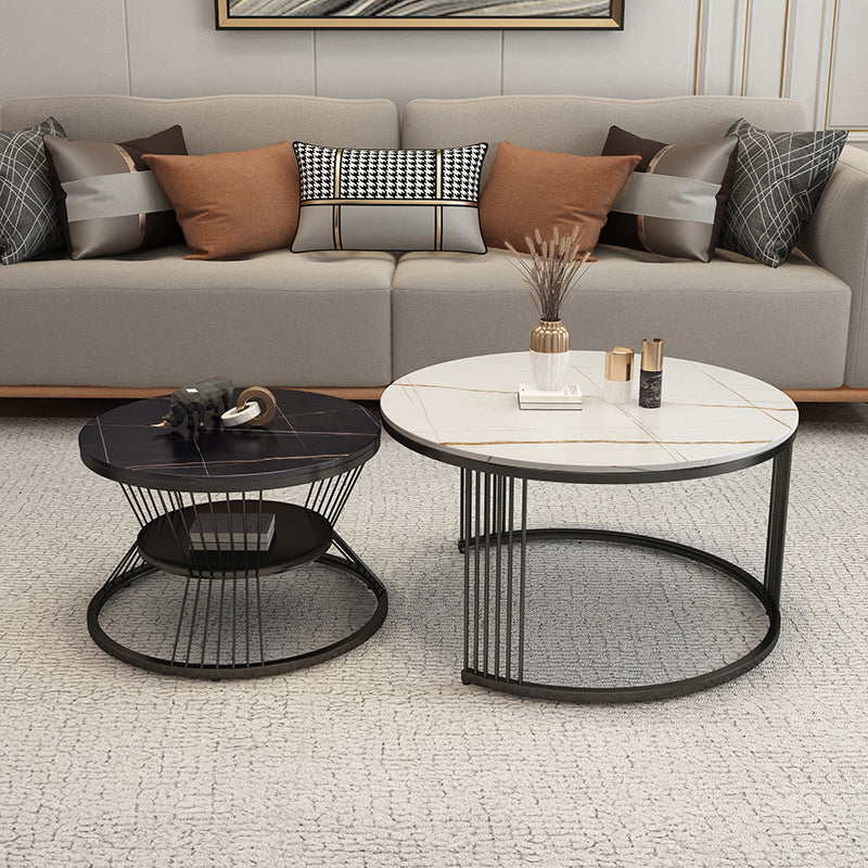 Slate Coffee Table Round Nesting Coffee Table Set with Storage White-Black Black Clearhalo 'Coffee & Accent Tables' 'Coffee Tables' 'coffee_tables' 'furn' 'furn_coffee_tables' 'Furniture' 'Living Room Furniture' 7296619