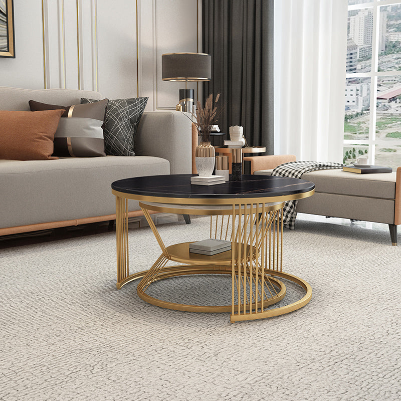 Slate Coffee Table Round Nesting Coffee Table Set with Storage Clearhalo 'Coffee & Accent Tables' 'Coffee Tables' 'coffee_tables' 'furn' 'furn_coffee_tables' 'Furniture' 'Living Room Furniture' 7296620
