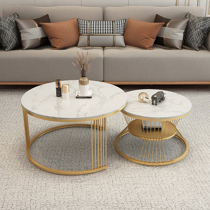 Slate Coffee Table Round Nesting Coffee Table Set with Storage White Gold Clearhalo 'Coffee & Accent Tables' 'Coffee Tables' 'coffee_tables' 'furn' 'furn_coffee_tables' 'Furniture' 'Living Room Furniture' 7296623