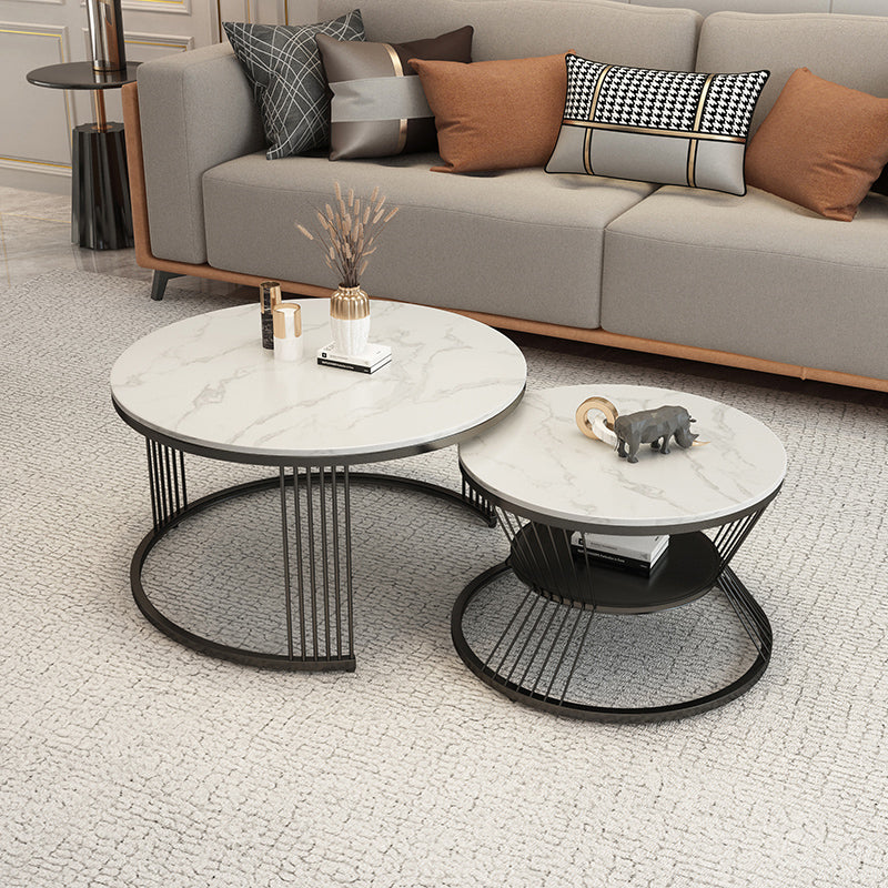 Slate Coffee Table Round Nesting Coffee Table Set with Storage Clearhalo 'Coffee & Accent Tables' 'Coffee Tables' 'coffee_tables' 'furn' 'furn_coffee_tables' 'Furniture' 'Living Room Furniture' 7296624