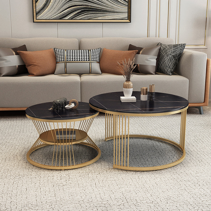 Slate Coffee Table Round Nesting Coffee Table Set with Storage Black Gold Clearhalo 'Coffee & Accent Tables' 'Coffee Tables' 'coffee_tables' 'furn' 'furn_coffee_tables' 'Furniture' 'Living Room Furniture' 7296625