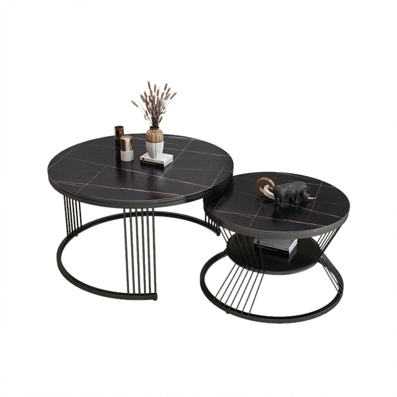 Slate Coffee Table Round Nesting Coffee Table Set with Storage Black Black Clearhalo 'Coffee & Accent Tables' 'Coffee Tables' 'coffee_tables' 'furn' 'furn_coffee_tables' 'Furniture' 'Living Room Furniture' 7296627