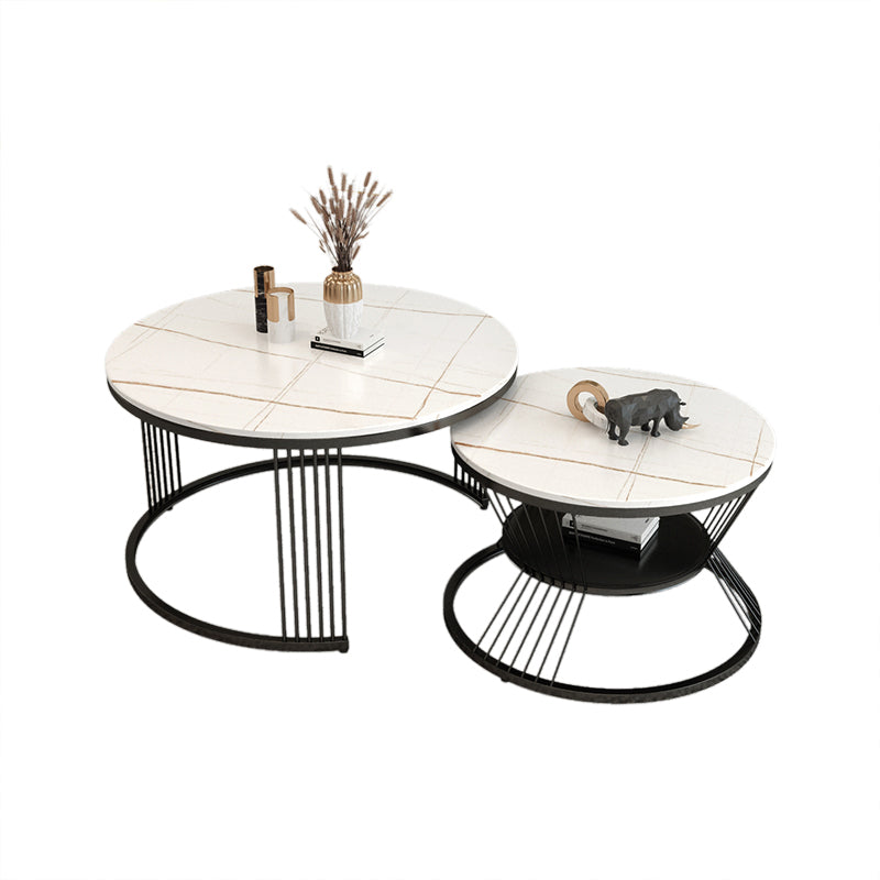 Slate Coffee Table Round Nesting Coffee Table Set with Storage White-Gold Black Clearhalo 'Coffee & Accent Tables' 'Coffee Tables' 'coffee_tables' 'furn' 'furn_coffee_tables' 'Furniture' 'Living Room Furniture' 7296629