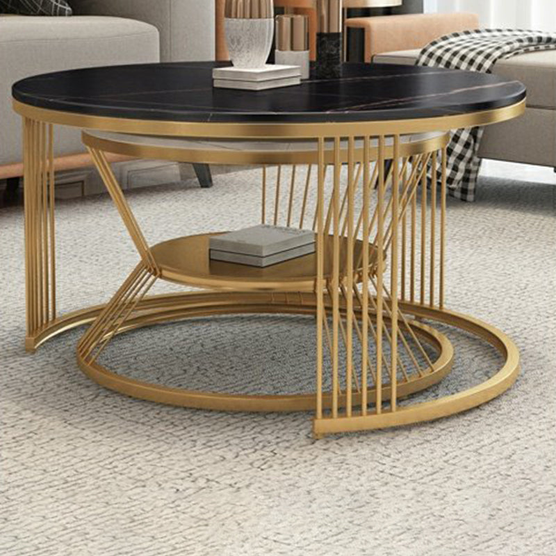 Slate Coffee Table Round Nesting Coffee Table Set with Storage Clearhalo 'Coffee & Accent Tables' 'Coffee Tables' 'coffee_tables' 'furn' 'furn_coffee_tables' 'Furniture' 'Living Room Furniture' 7296631