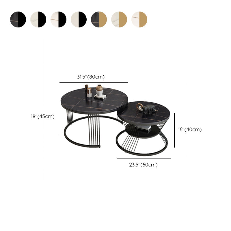 Slate Coffee Table Round Nesting Coffee Table Set with Storage Clearhalo 'Coffee & Accent Tables' 'Coffee Tables' 'coffee_tables' 'furn' 'furn_coffee_tables' 'Furniture' 'Living Room Furniture' 7296633