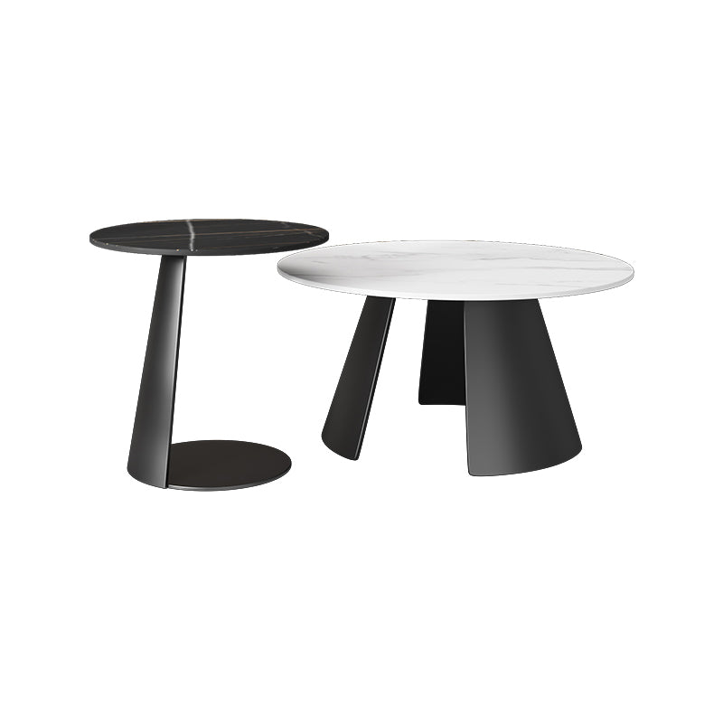 Modern Slate Coffee Table Round Bunching Coffee Table Sets for Living Room White-Black Clearhalo 'Coffee & Accent Tables' 'Coffee Tables' 'coffee_tables' 'furn' 'furn_coffee_tables' 'Furniture' 'Living Room Furniture' 7296637