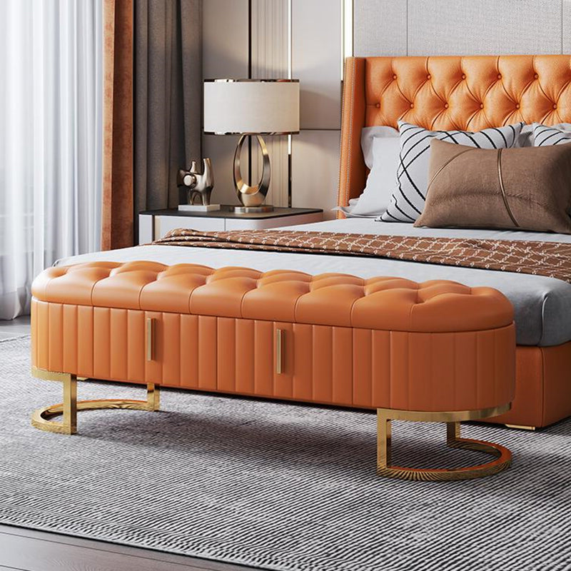 Contemporary Cushioned Seating Bench Oval Entryway and Bedroom Bench with Drawers 63"L x 18"W x 17"H Orange Clearhalo 'Benches' 'Chairs & Seating' 'furn' 'furn_benches' 'Furniture' 'Living Room Furniture' 7298650