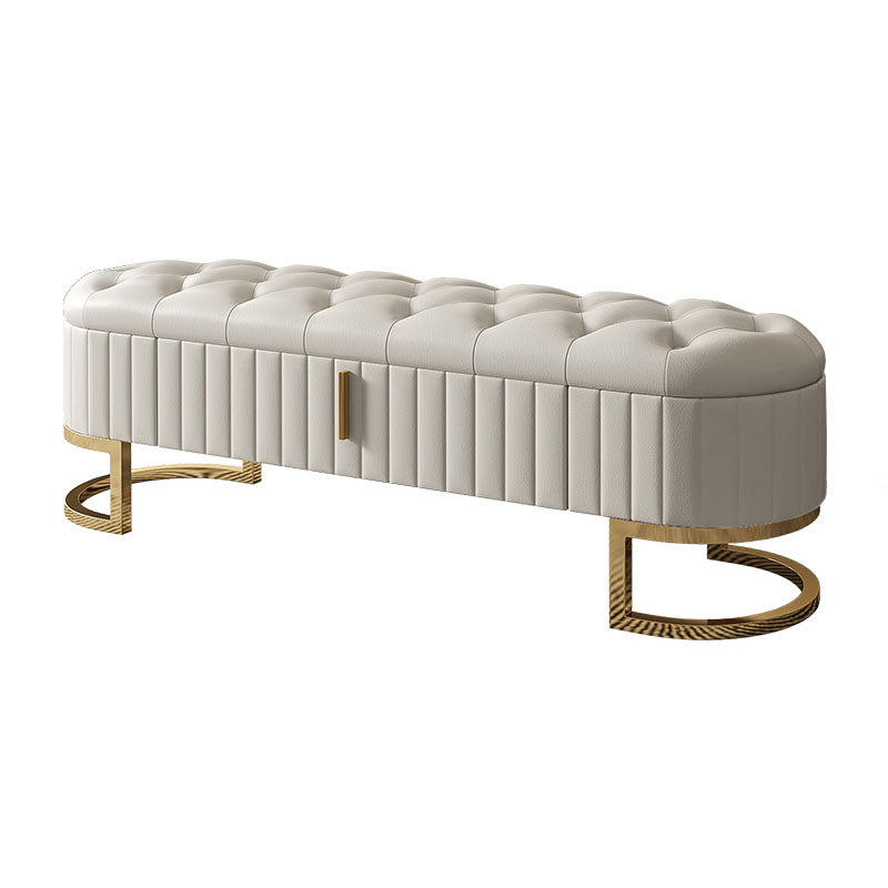 Contemporary Cushioned Seating Bench Oval Entryway and Bedroom Bench with Drawers White Clearhalo 'Benches' 'Chairs & Seating' 'furn' 'furn_benches' 'Furniture' 'Living Room Furniture' 7298652